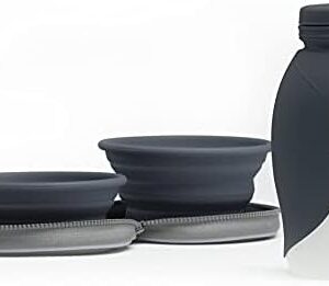 Travel Set - Two Foldable Dog Bowls with Dog Water Bottle for On the Go - Travel Accessories for Pets and Puppies - Accessories for Dog Walking - Grey