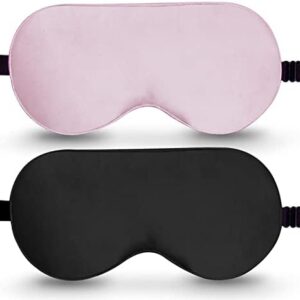 Silk Sleep Mask, 2 Pack 100% Real Natural Pure Silk Eye Mask with Adjustable Strap, Eye Mask for Sleeping, BeeVines Eye Sleep Protection for Yoga Travel, Blocks Light