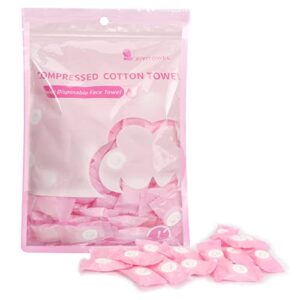Skycase Pack of 100 Compressed Towels, Disposable Portable Face Towels, Mini Breathable Face Towels, Tablets, Cotton Towels, Travel Towels, Handtuc Hpills for Travel, Camping, Hotel, Pink