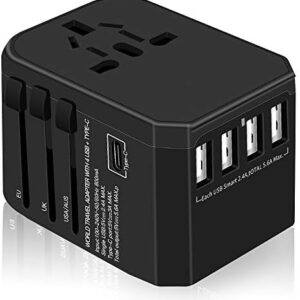 Travel Adapter Travel Plug Worldwide 224+ Countries Universal Travel Adaptor 4 USB + Type C + AC Charging for International Use for Europe Germany UK Australia USA Asia etc.