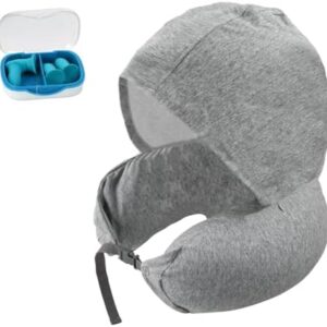 Travel Pillow for Neck Memory Foam, Neck Pillow Aeroplane, Hooded Travel Pillow, Aeroplane Pillow, Travel Neck Pillow, Travel Neck Pillow, Travel for Sleeping, Ear Plugs, Grey