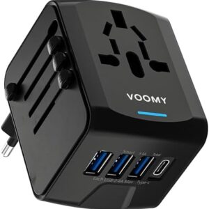 VOOMY Travel Adapter Worldwide, Universal Travel Plug for 170+ Countries, Adapter Europe, USA, Mexico, Australia, All in One Travel Plug Adapter with 3 USB-A and 1 USB-C