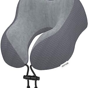 Yomisee Aeroplane Neck Pillow, Travel Pillow Car Made of Memory Foam with Velvety Soft Cover, Adult Neck Pillow for Travel, Camping, Office and Home (Dark Grey)