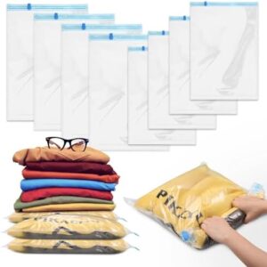 Kssvzz Pack of 8 Vacuum Bags for Clothes, Travel Compression Bags for Rolling, 2 Sizes, Reusable Vacuum Bags for Travel & Backpack (40 x 60, 50 x 70 cm)
