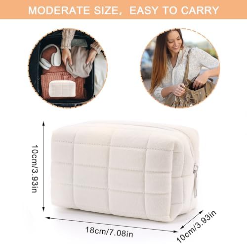 Women's Cosmetic Bag Small Travel Cosmetic Bag Purse Portable Cosmetic Storage Bag Zipper Stationery Bag Pen Bag Women Girls Travel Accessories, White, Fashion - Image 3