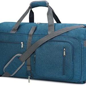 WANDF Travel Bag 40L-85L with Shoe Compartment Foldable Weekender Travel Bag Hand Luggage for Men Women, blue 65l