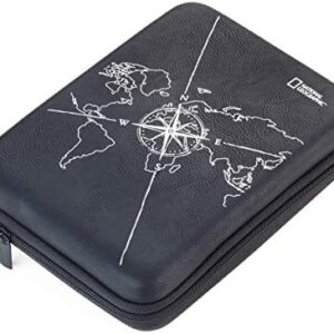 Troika World Map + Compass Zipper Organizer Case with 3 Interior Compartments Divider with Elastic Loop Pockets Faux Leather Velvet Black, gray, Modern