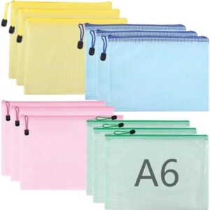 Pack of 12 A6 Document Bags, Zip Document Bags, Transparent Waterproof Mesh Bag, PVC Zip Bag for School Office Supplies, Cosmetics, Travel Accessories (Colour)