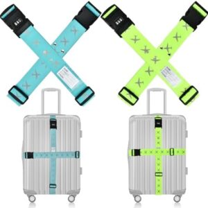 USENG Pack of 4 Suitcase Straps with Combination Lock, Adjustable Belt for Suitcases with Fixed Buckle and Name Plate, Cross Suitcase Strap Luggage Straps, Suitcase Webbing Suitcase Strap, Suitcase