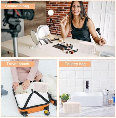 Women's Cosmetic Bag Small Travel Cosmetic Bag Purse Portable Cosmetic Storage Bag Zipper Stationery Bag Pen Bag Women Girls Travel Accessories, White, Fashion - Image 5