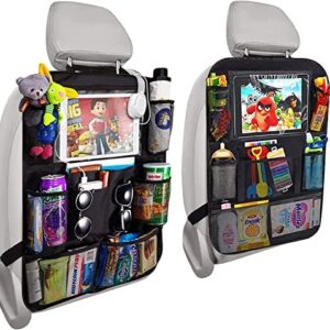 LOVPIS Back Seat Car Organiser 2 Pack, Car Organiser Back Seat with 9 Storage Pockets, Waterproof 600D Car Storage Bag with Back Seat Protector for Kids, Car Travel Accessories, Step Mat