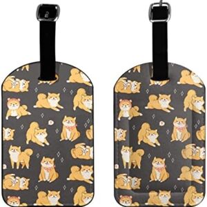 Luggage Tags for Suitcase Kawaii Shiba Inu Leather Travel Luggage Tag Privacy Screen ID Tag Suitcase Tag Travel Accessories for Adults Kids 2 Pack