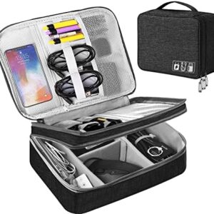 Organiser Bag, Travel Electronic Case 3 Layers Large Capacity Multifunctional Waterproof Shockproof Case for Cable, iPad, Charger, Mobile Phone, Hard Drives, Power Bank, etc (Black), black